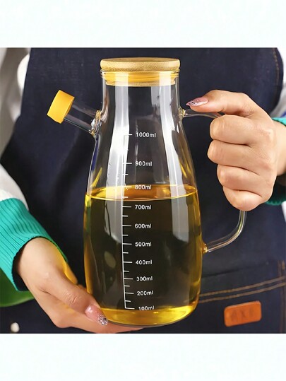 1pc Glass Olive Oil Bottle, Leak-Proof Oil Jar, Storage Bottle,Condiment Bottle,Vinegar Bottle,Cooking Outdoor BBQ Picnic Seasoning Container, Kitchen Supplies