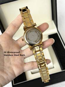 1 Stück 18K Gold Schmuck Sommer Accessoires Frauen Vintage Uhr Damen Luxus Kleid Uhr Edelstahl schwere Armband Kette Romantische Montre IPG Vergoldet Topmarke Neu AAA Qualität Elegant Hochwertig Modisches Karomuster Design