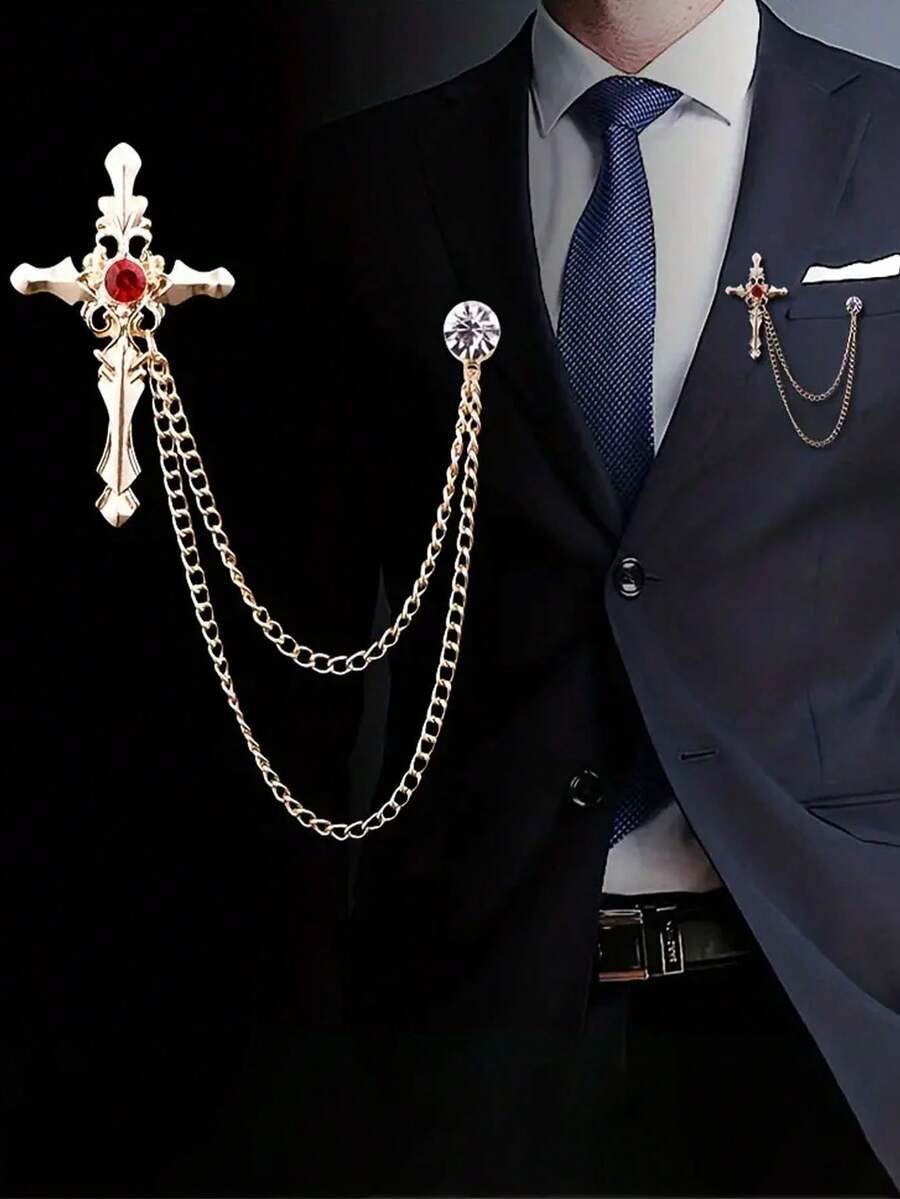 1 chiếc trâm cài áo thánh giá dành cho nam có dây tua rua, phụ kiện trâm cài ve áo trang trọng - Nhiều màu - Xem 1