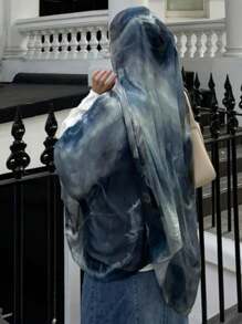 1pc Women Bohemian Watercolor Print Hijab Scarf, Suitable For Outdoor & Everyday Wear Abaya Accessories - Wave Blue - View 4