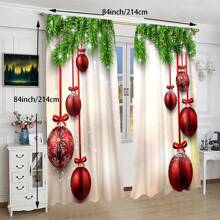 Bộ 2 rèm cửa mỏng in họa tiết Giáng sinh và năm mới có lỗ khoen ở trên, rèm cửa polyester in kỹ thuật số cho phòng khách, nhà bếp, phòng ngủ, phòng học, trang trí nhà cửa - hóa trang giáng sinh - Xem 1