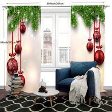 Bộ 2 rèm cửa mỏng in họa tiết Giáng sinh và năm mới có lỗ khoen ở trên, rèm cửa polyester in kỹ thuật số cho phòng khách, nhà bếp, phòng ngủ, phòng học, trang trí nhà cửa - hóa trang giáng sinh - Xem 3
