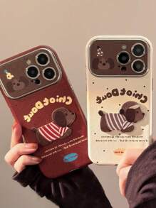 1 Ốp điện thoại da sọc họa tiết chó hoạt hình 3D, tương thích với Apple iPhone dòng 16/15/14/13/12/11, mùa thu/đông - Nhiều màu - Xem 3