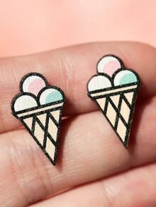1 对可爱冰淇淋手绘复古木质耳钉，春夏时尚 - 冰淇淋 - 查看 7