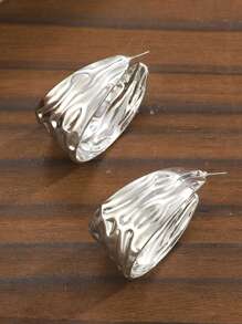 1 对时尚、优雅、复古、独特、高端设计不对称折痕 C 形金属耳环，适合女士 - 金色 - 查看 6