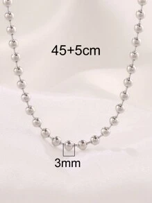 1pc Stainless Steel Beaded Chain Necklace, Women's Fashionable Gold Ball Pendant Necklace, Men's Accessory - Necklace - View 8