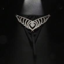 Fashion Rhinestones Heart Thong Bikini Underwear For Woman Sexy Beach Multi-Layer Hollow Crystal Panty G String Body Jewelry Valentines