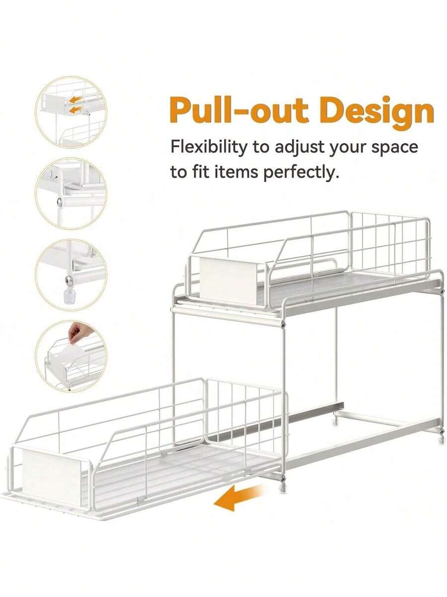 Under Sink Organizers Set Of 2, MultiPurpose 2 Tier Under Sink With