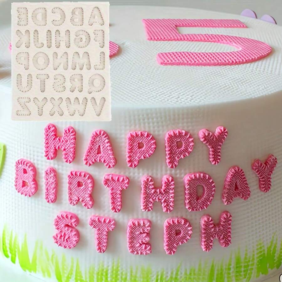 1pc, Silicone Alphabet Button Pattern Fondant Mold, Cake Decoration Tool, Chocolate Mold, Baking Mold, Baking Tools - Grey - View 1