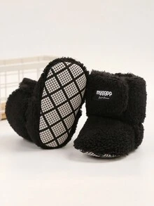 Myggpp 婴儿男孩女孩靴子新生儿鞋冬季雪地蝴蝶结防滑软底保暖婴幼儿学步鞋 - 黑色 - 查看 9