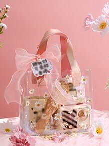 5 Pieces/1 Piece Large PVC Gift Bag With Ribbon Delicate Daisy Print Gift Bag - Fashionable And Portable Wedding Gift Bag Small Daisy Print PVC Transparent Tote Bag, Gift Packaging Bag - Multicolor - View 13