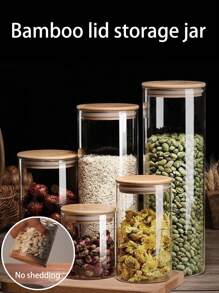 1pc High Borosilicate Airtight Glass Jar With Wooden Lid, Suitable For Storing Coffee Beans, Tea Leaves, Cereals, Candies, Cookies, Dried Fruits & Vegetables, Spices, Salt, Pasta Etc. Moisture-Proof Food Storage Canister, Multi-Size Options, Freeze And Heat Resistant Glass Jar - Multicolor - View 2