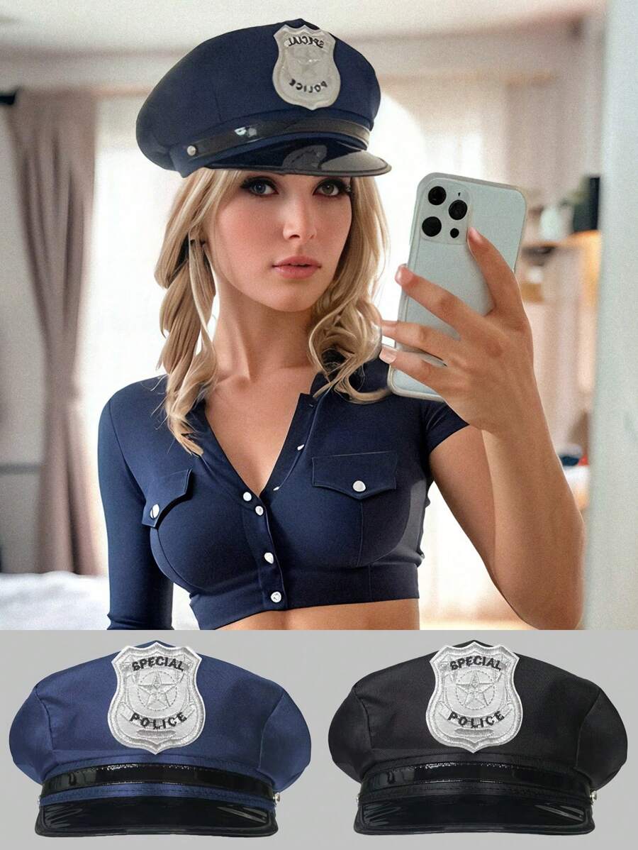 1 cái/2 cái Mũ cảnh sát cổ điển dành cho nữ, Mũ bảo vệ, Thích hợp cho trang phục hóa trang Halloween, Trang phục hàng ngày, Tiệc ngày lễ, Giáng sinh, Khiêu vũ khiêu vũ, Kết hợp với đồng phục gợi cảm, Trang phục và đạo cụ khiêu dâm. Họa tiết chữ và hình học, Polyester, Giáng sinh, Halloween, 4 mùa - Nhiều màu - Xem 1