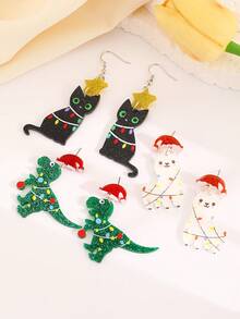 1 cặp bông tai mặt dây chuyền hình mèo acrylic hoạt hình dễ thương, lạc đà không bướu, khủng long, thích hợp cho phụ nữ đeo hàng ngày/tiệc lễ hội, Giáng sinh - người mẫu giáng sinh - Xem 10
