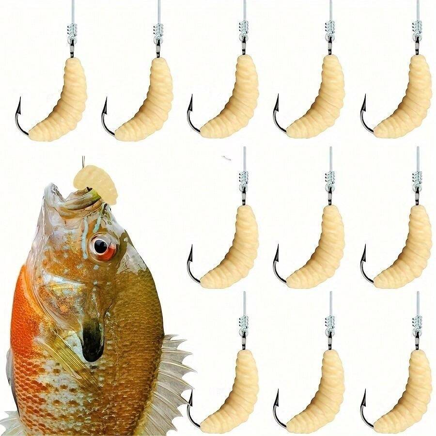 1Dozen Rubber Maggots Fishing Bait (12 Pcs), Fishing Maggots, Bulk