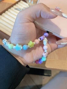 定制彩色混合星珠和字母珠吊饰手机挂绳，可定制姓名、口号、地点、日期，适合生日、周年纪念日、礼物、日常佩戴 - 彩色 - 查看 3