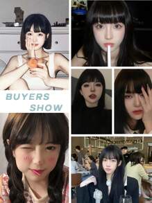 合成夹式刘海前片整齐黑棕色刘海假发片假发片刘海假发片夹式接发片女士日常佩戴