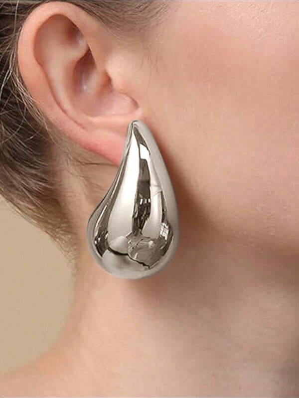 1 Pair Unique Stainless Steel Large Water Drop Earrings, Fashionable For Women Party, Gathering And Daily Wear