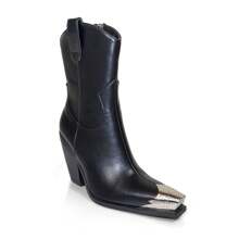 Western Cowgirl Ankle Boots, Metal Toe Party Heeled Shoes - Black - View 8