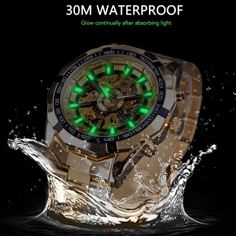 FORSINING Forsining 2024 Stainless Steel Waterproof Mens Skeleton