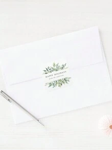 24 Pcs Custom Stickers, Personalised Design Label Stickers, Green Leaf Pattern Square Design, Custom Text Gift Stickers For Envelopes, Invitations, Greeting Cards, Boxes And Bags. - White - View 4