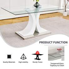 63" Modern Glass Dining Table With 6 PU Dining Chairs,Modern Glass Dining Table With 4 Black PU Dining Chairs - 白色桌子配 6 張白色椅子 - 查看 3