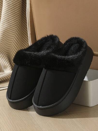 Zapatillas forradas de peluche para mujer - Suela blanda, resistente al deslizamiento, cálidas zapatillas de estar por casa de invierno, de unicolor, diseño de slip-on