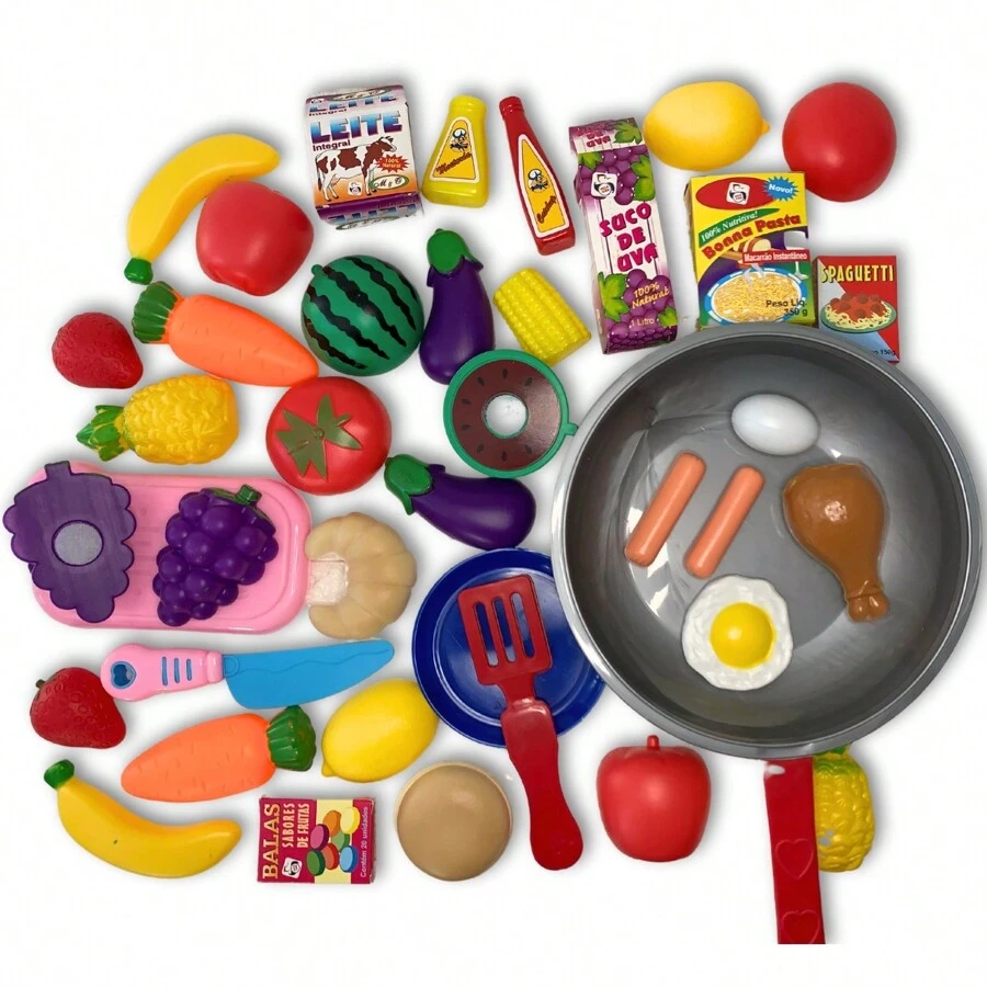 Velcro Fruit And Vegetable Cutting Board + Velcro Frying Pan Food Play Kitchen - trắng - Xem 1