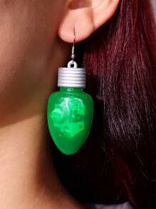 1pair Christmas Themed Creative Acrylic Light Bulb Shaped Glowing Red Earrings - Multicolor - View 9