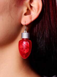 1pair Christmas Themed Creative Acrylic Light Bulb Shaped Glowing Red Earrings - Multicolor - View 6
