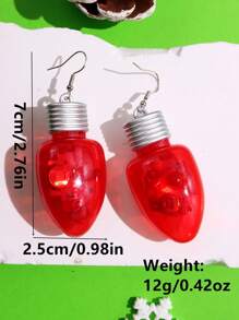 1pair Christmas Themed Creative Acrylic Light Bulb Shaped Glowing Red Earrings - Multicolor - View 10