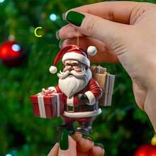 2D Classic Acrylic Christmas Ornament Santa Snowman With Gift Box Perfect For Christmas Tree Decorating