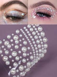 1 miếng dán trang trí mặt bằng đá Rhinestone 3D màu trắng bạc và ngọc trai giả cho phụ nữ, Phụ kiện trang điểm cho tiệc tùng/lễ hội âm nhạc/Giáng sinh, dùng để trang trí tóc/mắt/mặt/cơ thể - trắng - Xem 1