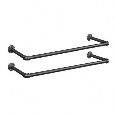 SONGMICS Kleiderstangen für die Wand 2er Set, Garderobenstangen, Wandmontage, platzsparend, 92 x 30 x 7,5 cm, einfache Montage, Industrie-Design, für kleine Wohnungen, schwarz
