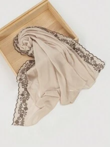 1件装女士纯色仿珍珠雪纺四叶草刺绣蕾丝边围巾、头巾、披肩，时尚优雅，马来西亚印尼 - 彩色 - 查看 9