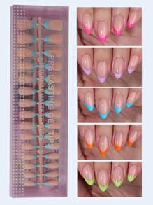 150Pcs Medium-Long Natural Almond Classic 5-Color French Gel False Nail Tips, French Nail Tips Pressed On Nails, French Square 3-In-1 Gel Nail Tips For Diy Manicure, 15 Sizes Suitable For Women & Nail Salons Nail Supplies Nails