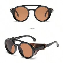 Gafas de estilo vintage de moda Steampunk resistentes al viento para montañismo, con montura redonda, gafas retro para hombres y mujeres con gafas laterales, ideales para ciclismo, motociclismo, y actividades al aire libre como la playa, vacaciones y viajes. (Estuche de gafas no incluido)