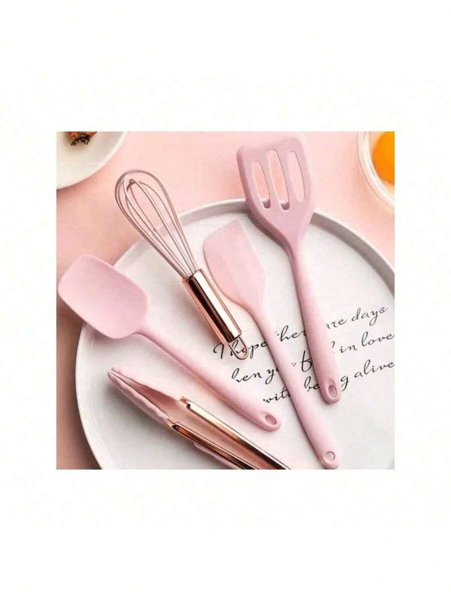5 Piece Silicone Kitchen Kit Spoon Spatula Fue Small Spatula Brush - 粉色 - 查看 1
