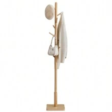 VASAGLE Garderobenständer, Kleiderständer Massivholz, Jackenständer Baumform, 8 Haken für Jacken, Hüte, für Flur, Haken und Haltestange aus Kautschukholz, naturbeige - Beige - Übersicht 3