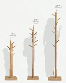 VASAGLE Garderobenständer, Kleiderständer Massivholz, Jackenständer Baumform, 8 Haken für Jacken, Hüte, für Flur, Haken und Haltestange aus Kautschukholz, naturbeige - Beige - Übersicht 6
