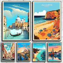 1pc Nordic Retro Holiday Travel City Venice Algarve Travel Pictures Room Life Canvas Painting Printing Artist Home Wall Decoration Poster Canvas Unframed,Wall Art Coastal Decor Coastal Decor Beach Decor