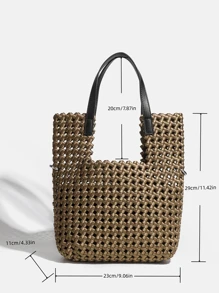 Túi Tote Dệt Thiết Kế Thời Trang Mới Túi Xách Dung Tích Lớn Neoprene Thiết Kế Châu Âu Và Châu Mỹ Độc Đáo Túi Xách Cổ Điển Tối Giản Cho Văn Phòng, Đi Làm, Học Sinh, Mua Sắm, Đeo Với Dây Đeo Dài - Rượu sâm banh - Xem 5