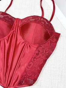 High Quality Lace Crop Top With Back Zipper - 紅色 - 查看 2