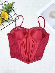 High Quality Lace Crop Top With Back Zipper - 紅色 - 查看 1