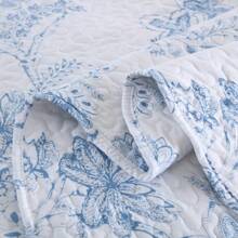 3PCS White Blue Plant Print Quilt Set Bedspread Cover Polyester Soft And Lightweight, With Two Pillowcases, Queen/KingSizs, Machine Washable, All Season - Baby Blue - View 11