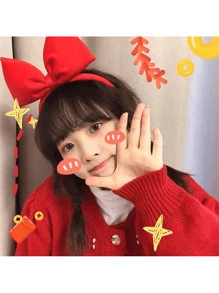 1 件可爱女士红色海绵 3D 蝴蝶结发带，适合可爱公主、仙女服装、圣诞节、新年或节日派对装饰 - 紅色 - 查看 3