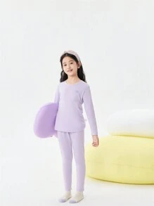 Balabala Bộ đồ ngủ mùa thu cho bé gái tuổi mới lớn, áo và quần liền màu - Màu tím - Xem 5