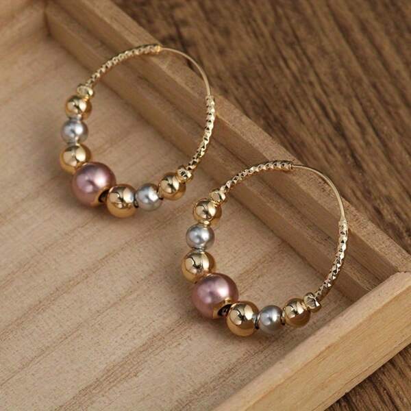 Brincos de argola com declaração de moda para mulheres, brincos de contas douradas, acessórios de joias de luxo para aniversário de casamento