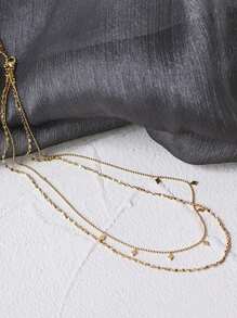 Tkool 1 件女士不锈钢金色双层多钻石形状流苏和花卉吊坠项链（吊坠数量各不相同）