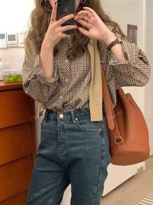 Camisa casual de mujer de manga larga a cuadros, de otoño, tops de manga larga